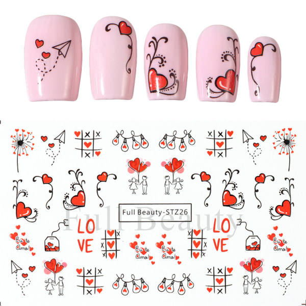 L Nail Stickers Romantic bear love letter with heart, love tree watermark stickers