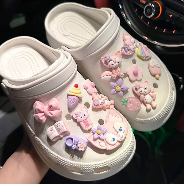 16 st blommor rosa lingna skoberlocker för Croc Charms för Tee[qb]