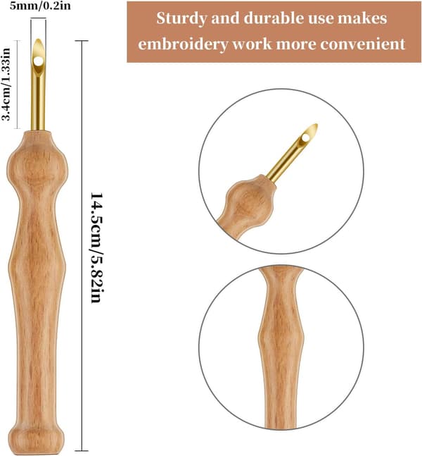 Punch Needle Broderikit Justerbart Punch Needle Verktøy, tre