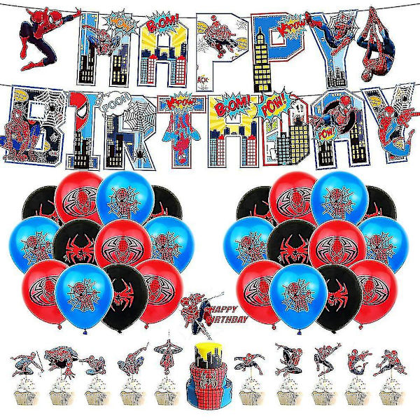 Spiderman tema barn pojkar fest dekorationer ballonger banderoll