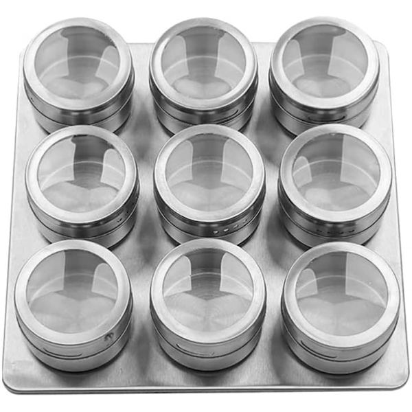 9-pack rostfria kryddburkar med magnetisk bas, kryddburkar med lock, kryddförvaringsburkar för kök och restaurang