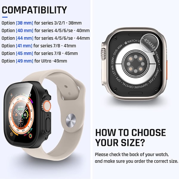 Vandtæt etui til Apple Watch Ultra 49 mm skærm Sort Black 49mm
