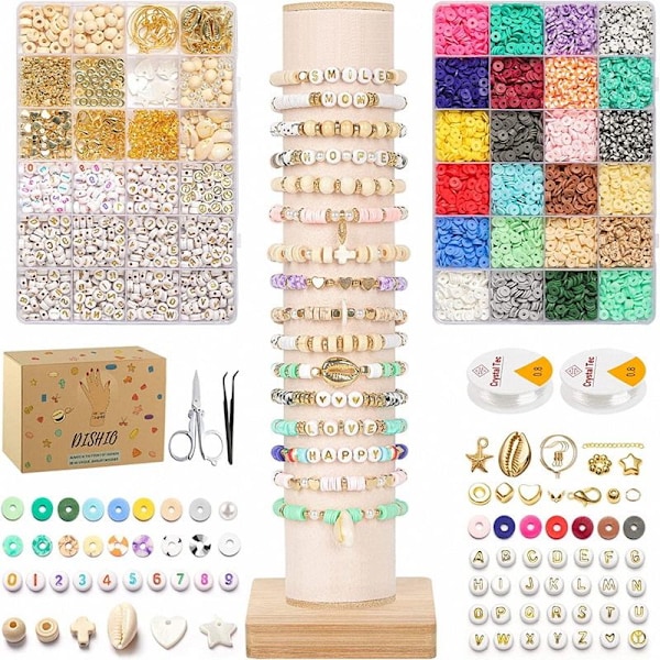 Leirperler / Heishi-perler Bohemisk Kit - KREA DIY Smykkekit med Diverse Perler - 6000 stk