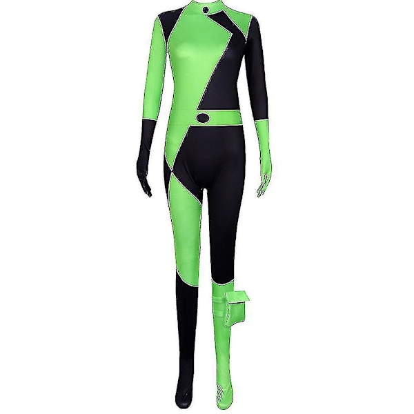 Naisten Kim Possible Miss Go Body Jumpsuit Shego Cosplay-asu Halloween-juhliin Karnevaaliasuun 160