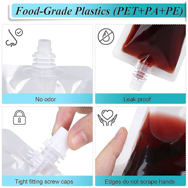 12-pakks lekkasikkert 8oz plast reiseflasker - Skjule og gjenbrukbare drikkeposer - Matkvalitetsplast for sikkerhet