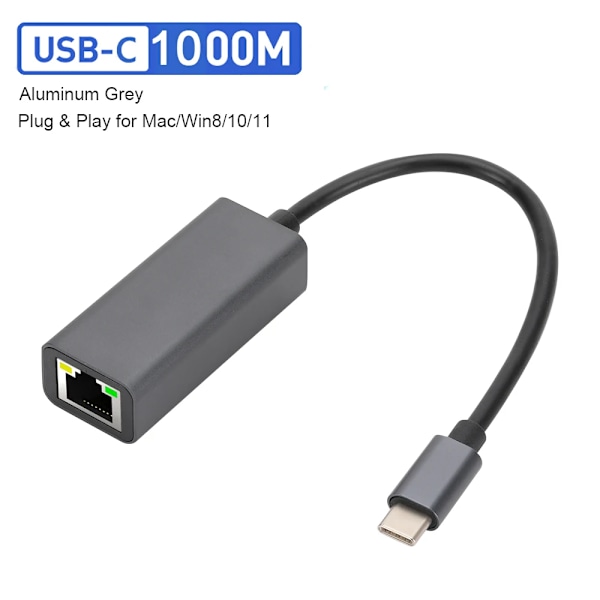 2500 Mbps USB-C - Ethernet-sovitin USB Lan RJ45 Verkkokortti Kannettavalle Tietokoneelle Xiaomi Mi Box S Nintendo Switch PC Alumiini Gigabit 1000Mbps USB C