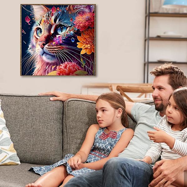 Diamantmålning för vuxna, katt DIY, diamantkonstset för barn dia