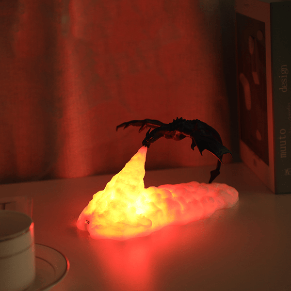 3D-printet Ilddrage Lampe Dekor LED Nattlys