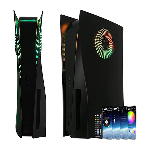 Skal med køleventiler med RGB lysstrimmel 400+ effekter LED lysring Konsolcover til PlayStation 5 Disc Edition Wood Color Led