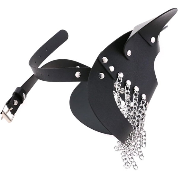 Moonlove PU-läder kattmask med kedjetasslar för kvinnor män, kostym cosplay Halloween mask mystisk halv ansiktsmask punkmask