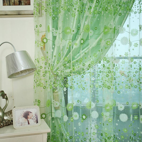 Muodikas kukkainen tylliverho oviin ja ikkunoihin vihreä green 100*200cm