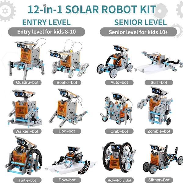 12-i-1 STEM solrobot-kit: Perfekt present till barn, pojkar och flickor, julklapp och tacksägelsepresent