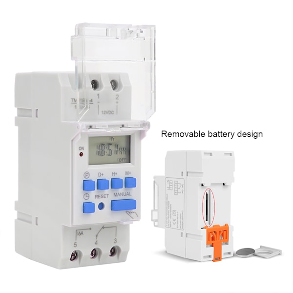 Veckotimerbrytare 12V DC 16A LCD-display med nedräkningsfunktion Avtagbart batteri