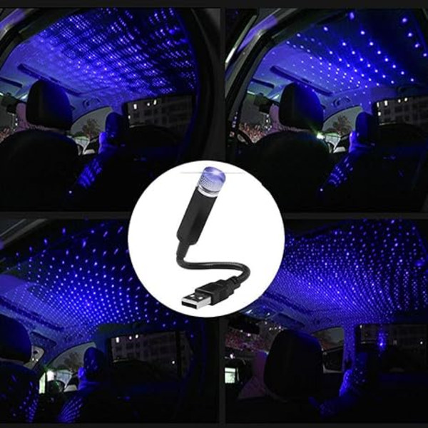 Bil Velkomstlys USB Stjernelys Laser Projektion Bil Stemmeaktiveret Atmosfærelys Loft Fuldt af Stjerner Led Atmosfærelys (Blå-Violet)