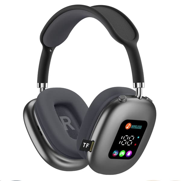 AKZ MAX600 Trådlösa Bluetooth Over-Ear Hörlurar med Digital Display, Hemmabruk silver
