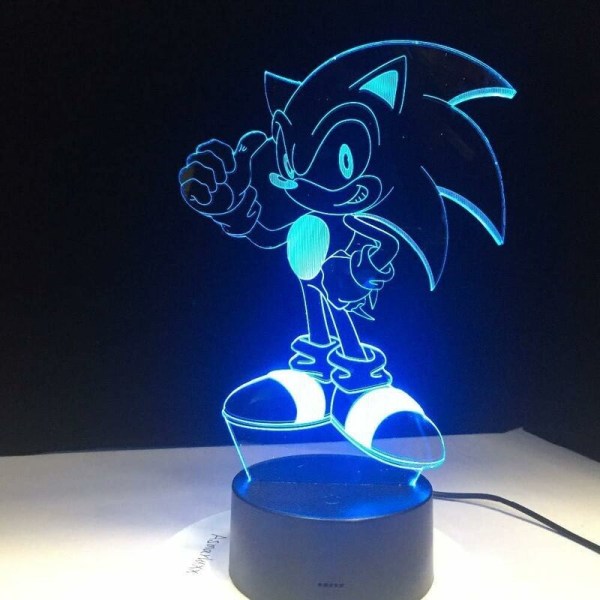 MY-1030 Sort Base: Touch + 16 Farver Fjernbetjening Tegneserie Sonic Kid 3D Lys LED Natlys,
