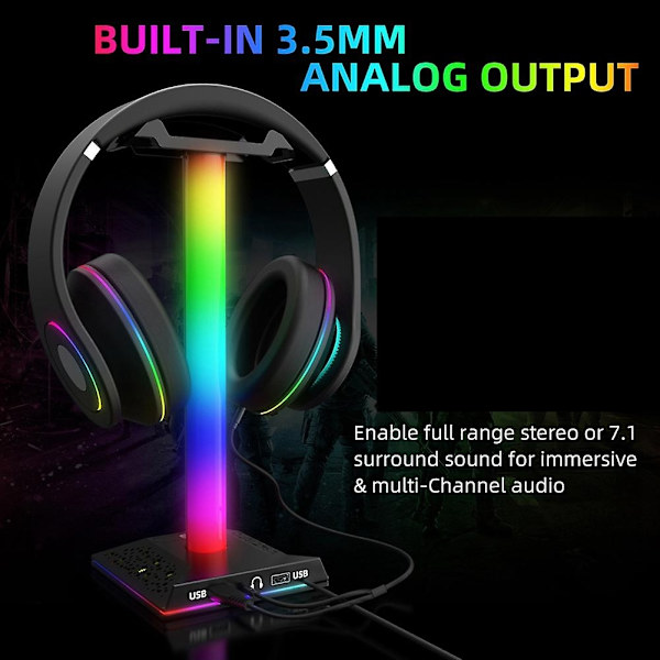 RGB Gaming Hodetelefonstativ Dobbel USB-port Berøringskontroll Strip Lys Skrivebord Gaming Headset Holder Henger - Perfekt