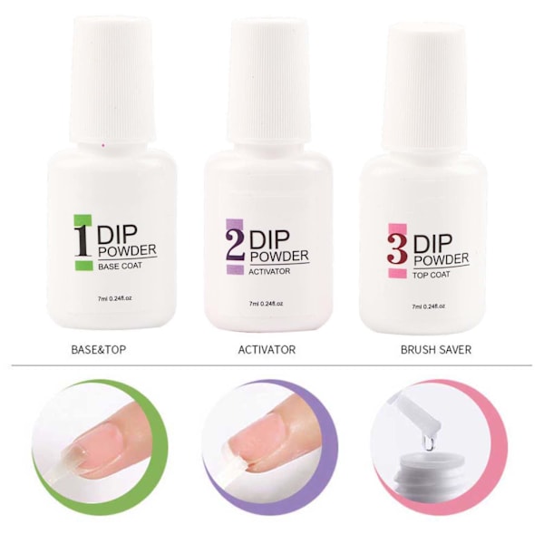 Negle Dip Powder Sæt Neglekunst Pulver Top Base Coat Gel Pensel Manicure Værktøjer