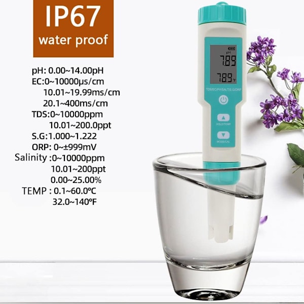 7 i 1 elektronisk ph-meter, ph-meter PH/TDS/Temp/SG/EC/ORP vandkvalitetstestværktøj ± 0,01 høj præcision, ph-tester drikkevandstester