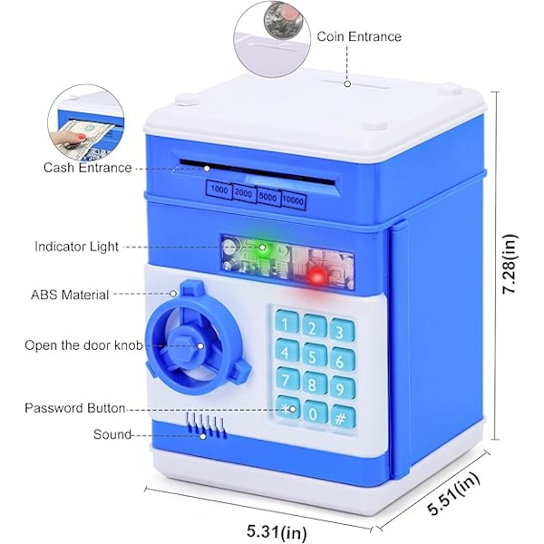 Spargris ATM Bank Elektronisk Myntboks for Barn - Hot Gave Blue