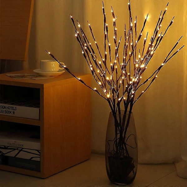 3-pak LED-belyste Pilgrene Lampe 60 Pærer Kunstige Fleksible Kviste Dekoration