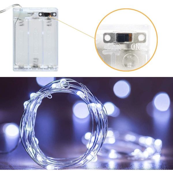 Batteridriven LED-ljussträng, Sanniu 1-pack Mini Batter Kalla Vit Cool White 2m/6.5ft