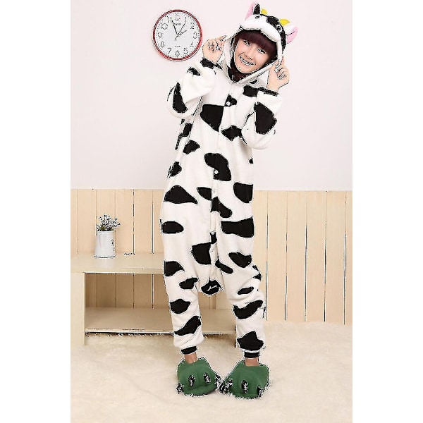 Halloween Unisex Onesie Kigurumi Kostyme Fancy Dress Kostymer Hettegensere Pyjamas Nattøy - 9-1 - Perfekt Svart Ku Black Cow S for 150-160cm