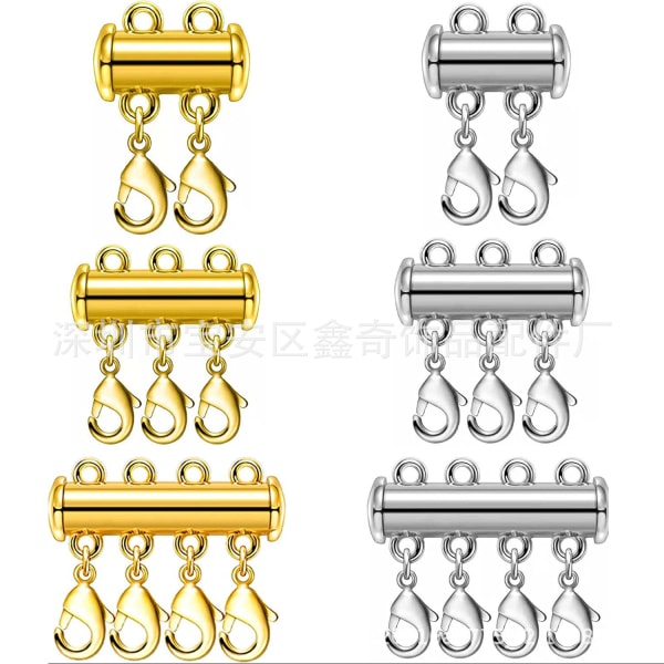 2-pack magnetiska lagerhalsbandsspännen lås spänne halsbandskontakt för multi-slide spännen gyllene hummerspänne Golden Lobster Buckle 3 Rows