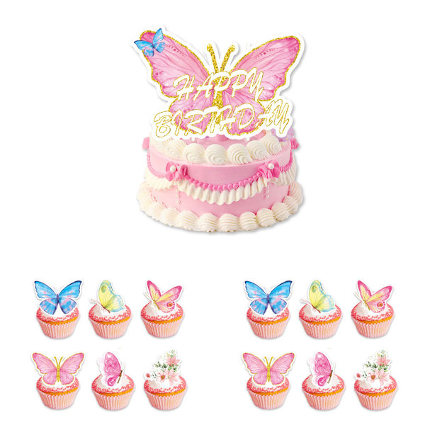 26 Stykker Dinosaur Kakepynt, Bursdagskakepynt, Cupcake-innsatser, Bakte Dessertflagg for Dinosaur-temafester N