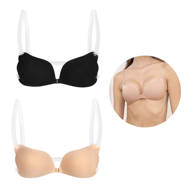 1:a osynliga bh för kvinnor push up silikon bh med transparent aprikos Apricot B