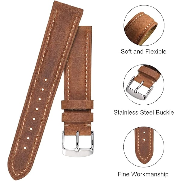 Urband, Vintage Läderbytesband, Bandbredd 20 mm Brown