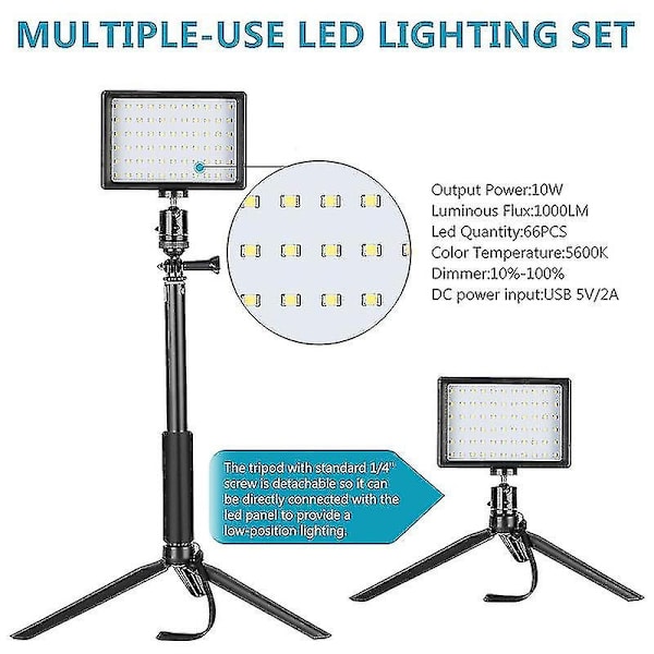 Led-paneeli Säädettävä 5600k USB-videovalo - 2 lediä jalustalla ja värisuodattimella ryhmää kohti matalaa kulmaa, zoomausta / videoneuvotteluvalaistusta varten