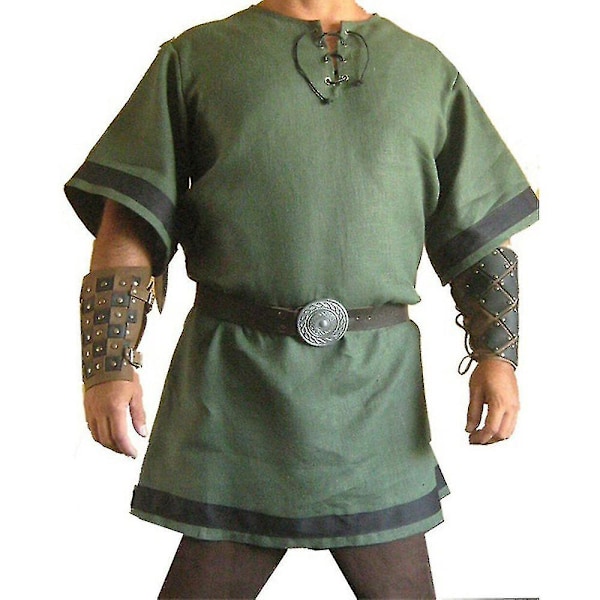 Keskiaikainen herrasmiespuku Cosplay-juhla Renessanssin tunika Viking Knight Pirate Vintage Warrior -paidat Vihreä Green 4XL