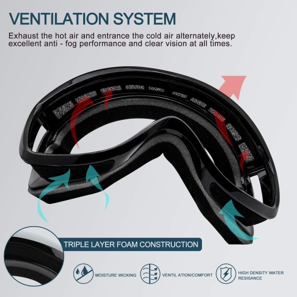 Skidglasögon över glasögon, snöskoterglasögon med anti