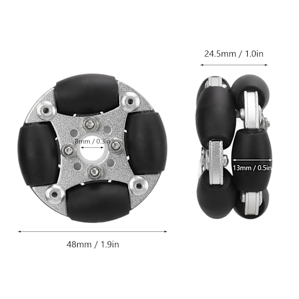 48mm kaksois alumiiniseos omni-suuntainen pyörä kantavuus 3kg robotiikkakilpailuun