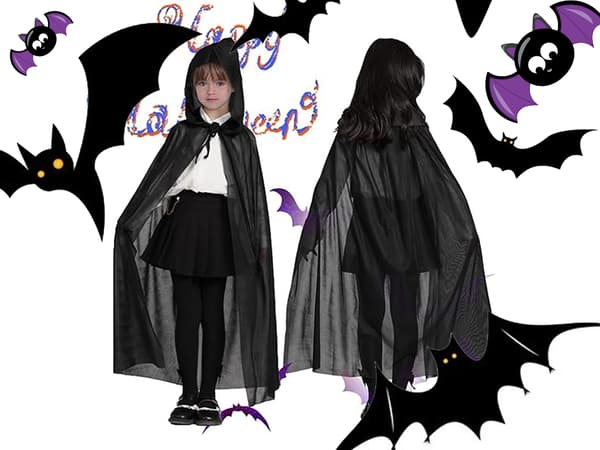 Halloween-kappe med hette for barn - Svart kappe til maskerade 140