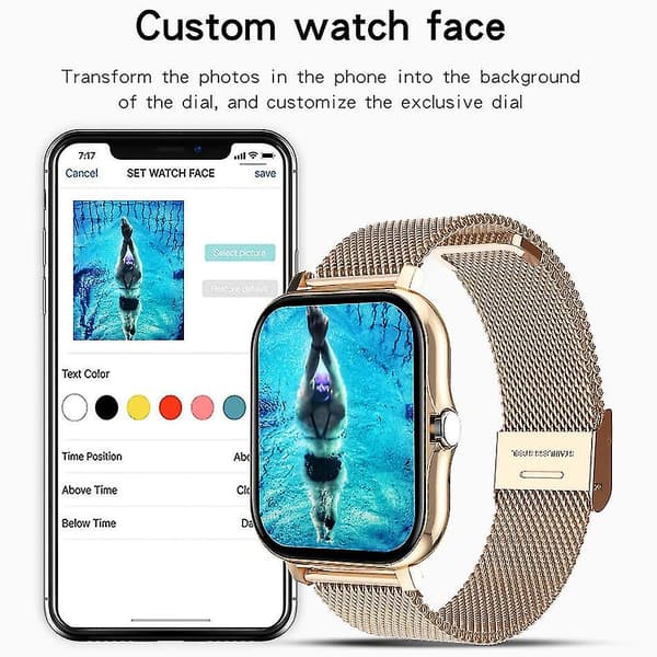 Älykello Miehet Naiset Smartwatch Android-puhelimille Iphone Pulssensor Fitness Tracker Gold