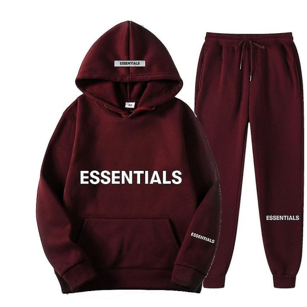 Lanhu Essen-tials Hoodie Fear Of God Brev Linje Hoodie Til Unisex Vinrød Wine Red 2XL