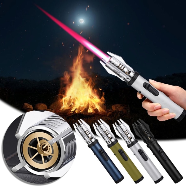 Lightsaber Lighter Butan Torch Lighter, vindtät högtemperatur Spitfire Lighter, Metal Outdoor Portable Torch Lighter (gas ingår ej) Silver