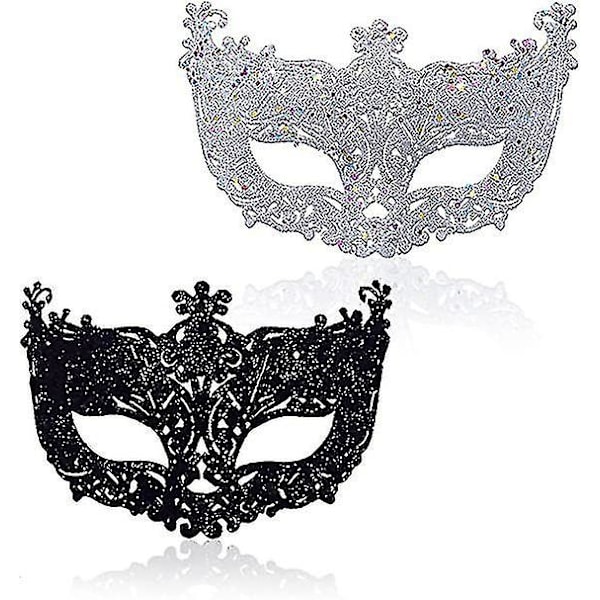 stk. Masquerade-maske, sort filigran og sølv filigran Fancy julemasquerade-masker til maskeradebal