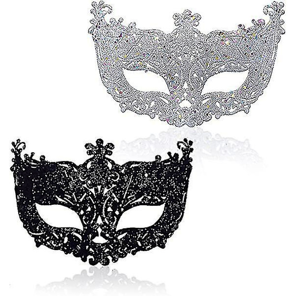 stk Masquerade-maske, svart filigran og sølv filigran Fancy julemaske for maskeradeball