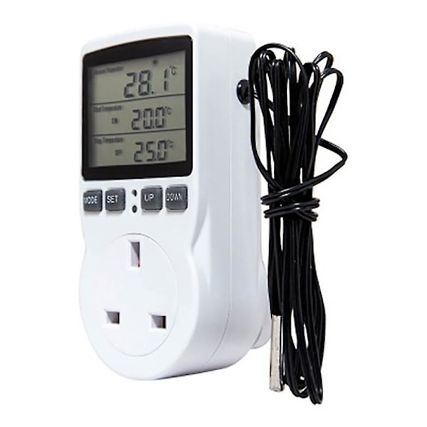Digital Temperaturkontroller Strømuttak EU Plugg Termostat Med Timer Bryter Sensor Probe Varme Kjøling [qb] UK