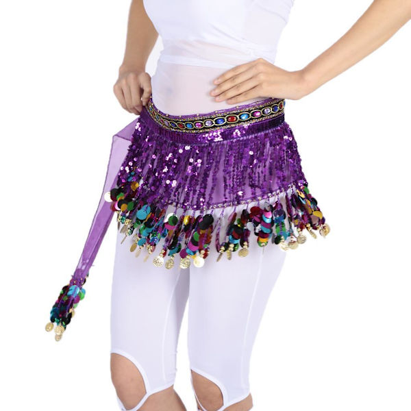 1/2/3 Magdans Bälteskedja Höftscarf Paljetterad Sjal Djup Lila Deep Purple Set