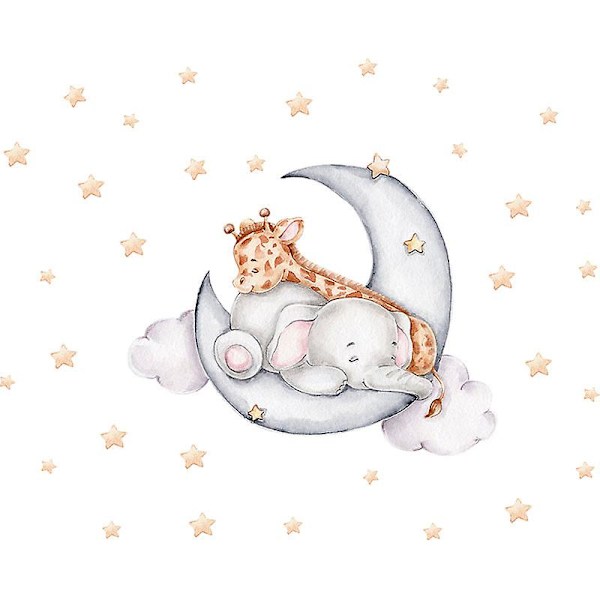 Cartoon väggdekor Elefant Giraff Barn Flickor Barnrum Heminredning, 1 set-35*60cm