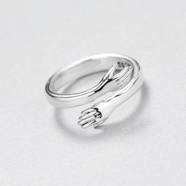 925 sterling sølv smykker kærlighed kram ring retro mode tide fl Sølv one size Gold