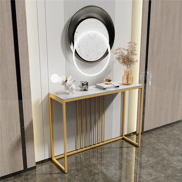 Wisfor Slim Relief Table, Konsolbord, Soffbord, Marmorbord, Hallmöbler, Vit, 100×30×79 cm gold marble