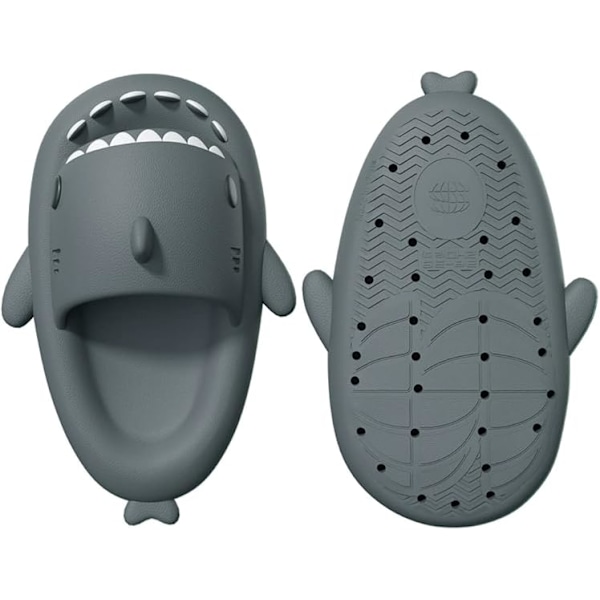 Hajtofflor för kvinnor och män, nyhetstofflor, öppna haj-sandaler, dämpade molntofflor grey