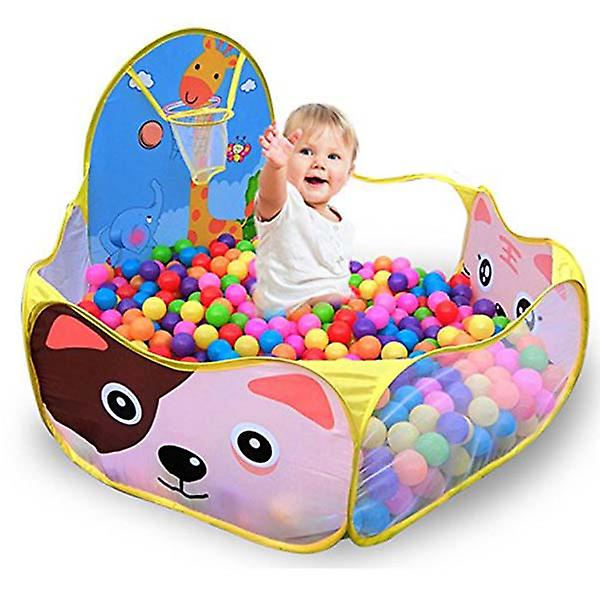 Baby Ball Pit Baby Leketelt Bærbar Baby Ball Pit Basseng Og Basketballkurv Dyretema
