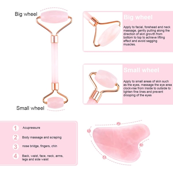 Rosa - 1 stk Jade ansiktsrulle, ansiktsmassasjeverktøy, ansiktsskrape