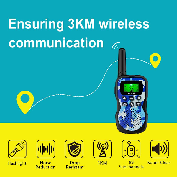 Lasten walkie-talkie taustavalaistulla LCD-näytöllä ja taskulampulla, kantama jopa 3 km, vihreä
